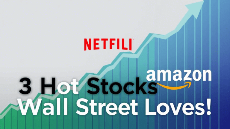 Financial thumbnail featuring Tesla, Netflix, and Amazon logos with an upward-trending stock chart, highlighting Wall Street analysts' top 3 stock picks for 2025